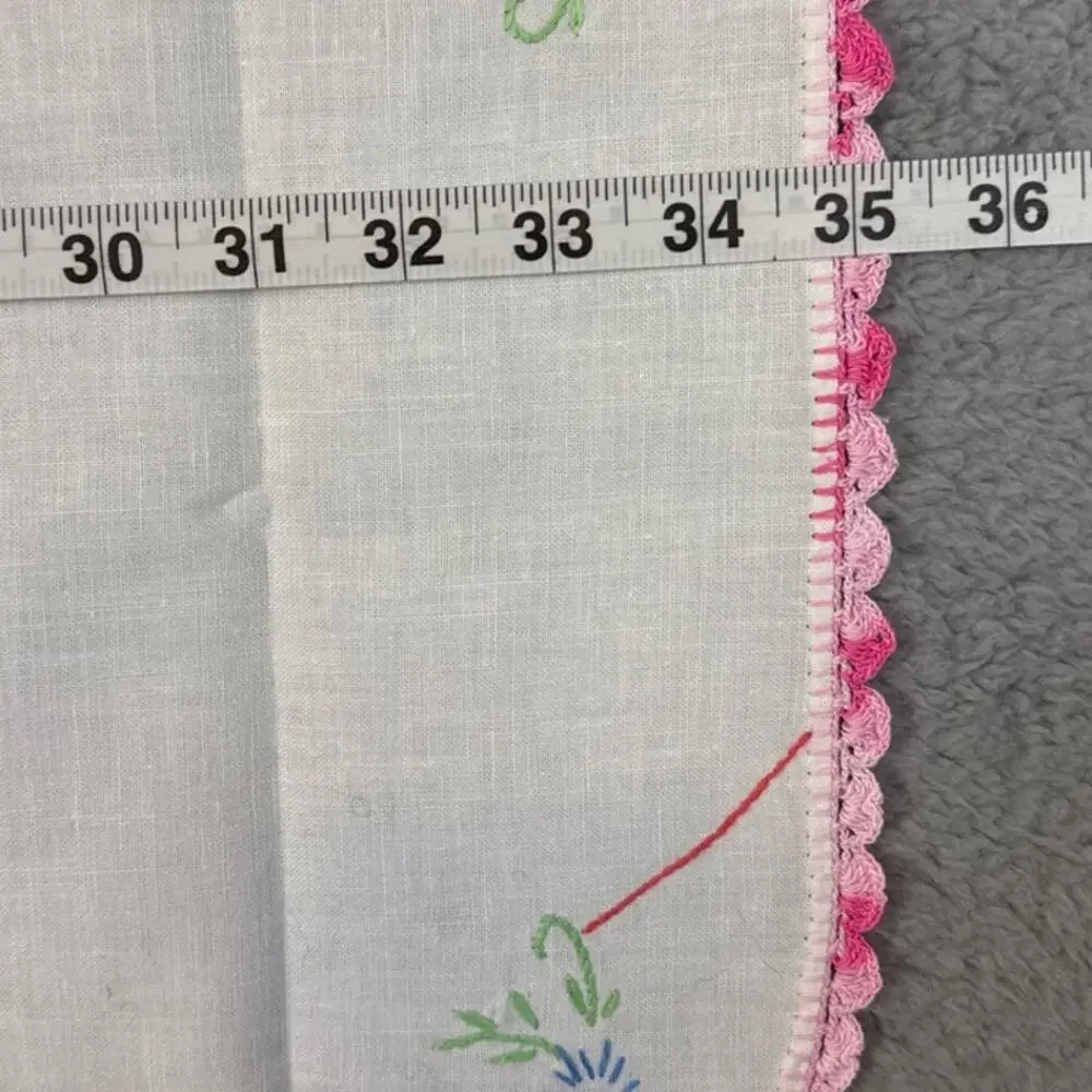 Vintage Needlepoint Floral Table Cloth Table Runner Handmade Linen Blend Cottage